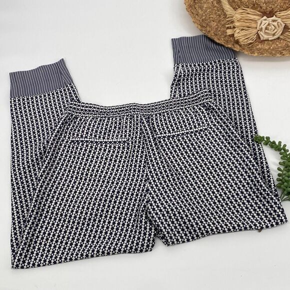 Ann Taylor Pull-On‎ Satin Tapered Pants Printed Pockets Elastic Waist Navy 2 - Picture 3 of 12